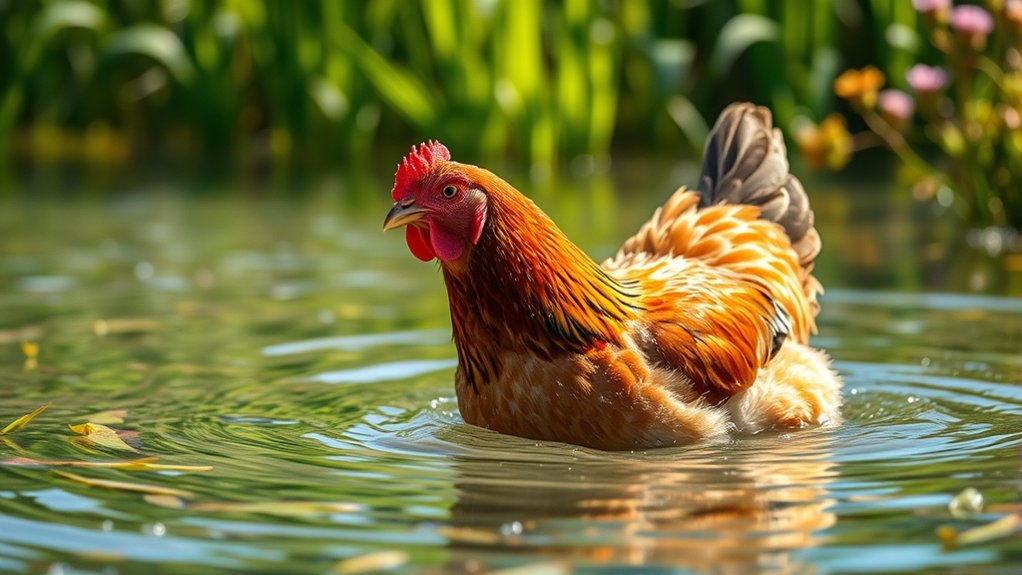 chickens struggle with swimming
