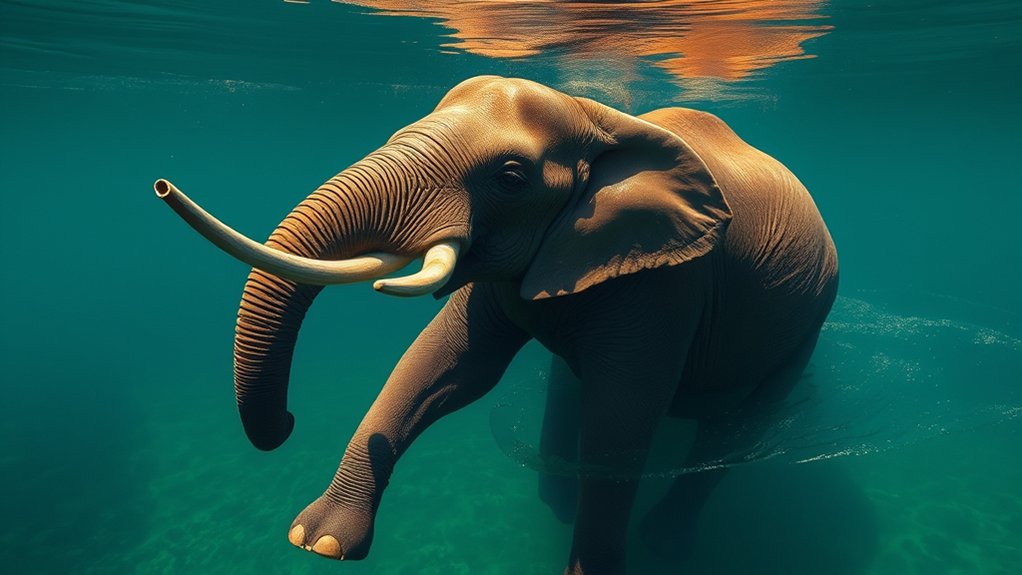 elephants swim using snorkels