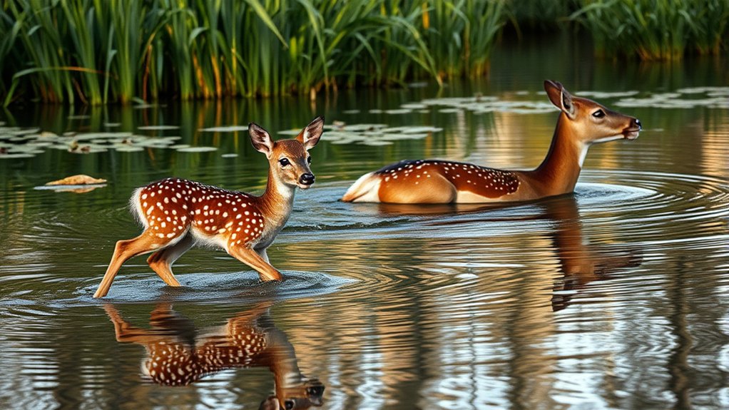 fawns swim instinctively and cautiously