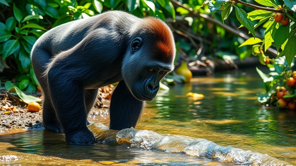 gorillas hydrate through vegetation
