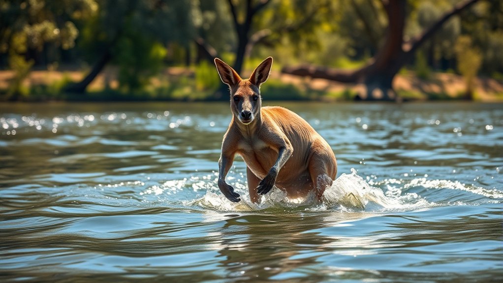 kangaroos swim with skill