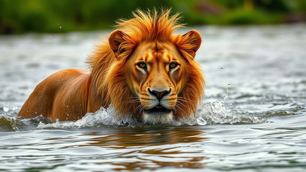 lions surprising swimming skills