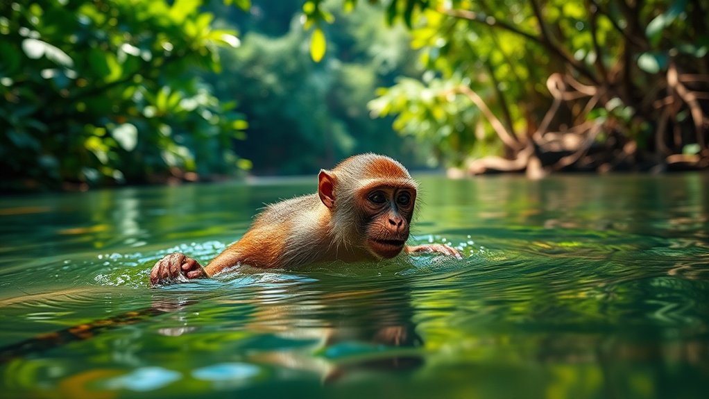 monkeys enhance survival through swimming