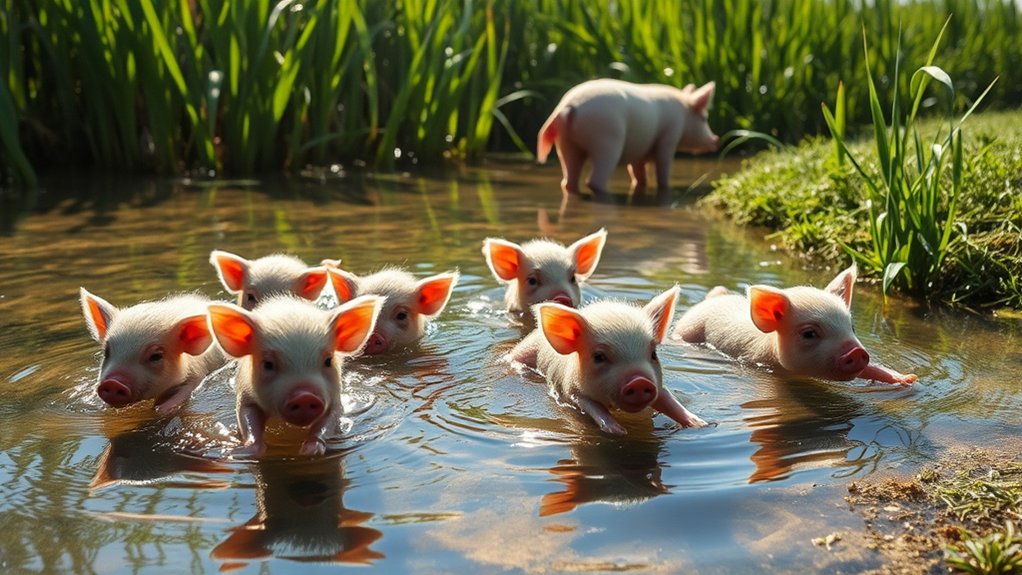 piglets learn swimming instinctively