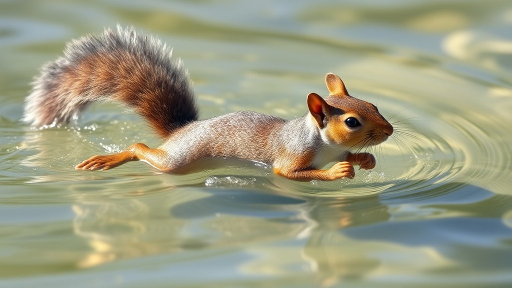squirrels swim using tails
