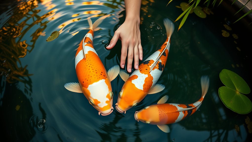 swimming with koi fish